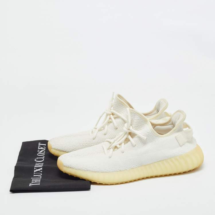Pre Owned Yeezy x Adidas White Knit Fabric Boost 350 V2 Cream Sneakers Size 46
