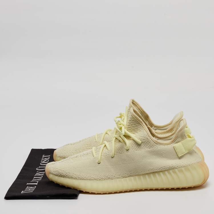 Pre Owned Yeezy x Adidas Light Yellow Knit Fabric Boost 350 V2 Butter Sneakers Size 46