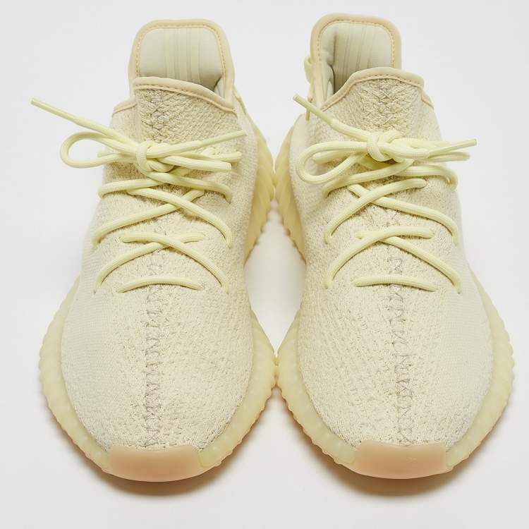 Pre Owned Yeezy x Adidas Light Yellow Knit Fabric Boost 350 V2 Butter Sneakers Size 46