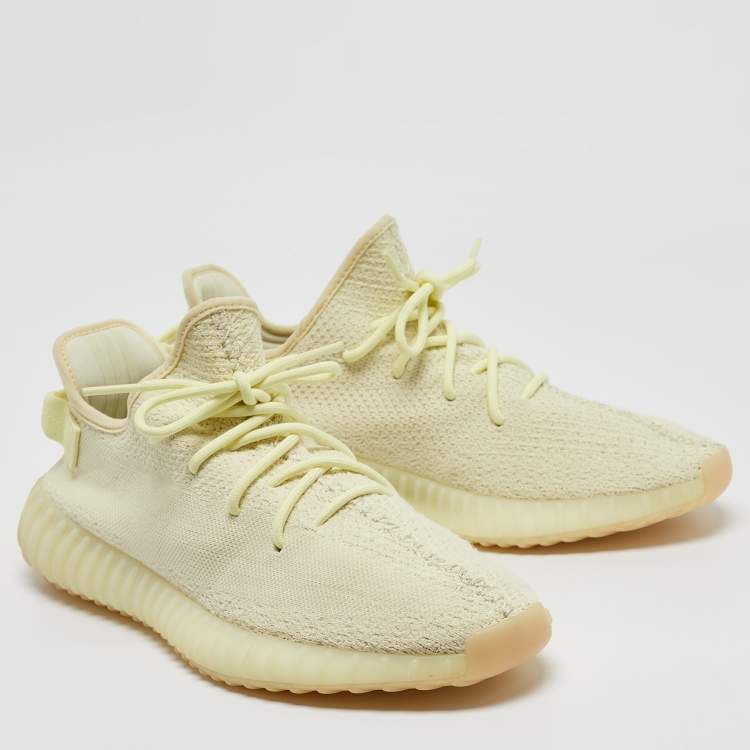 Pre Owned Yeezy x Adidas Light Yellow Knit Fabric Boost 350 V2 Butter Sneakers Size 46
