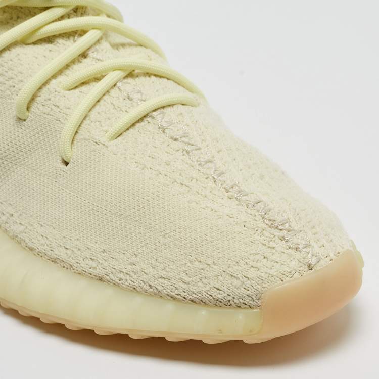 Pre Owned Yeezy x Adidas Light Yellow Knit Fabric Boost 350 V2 Butter Sneakers Size 46