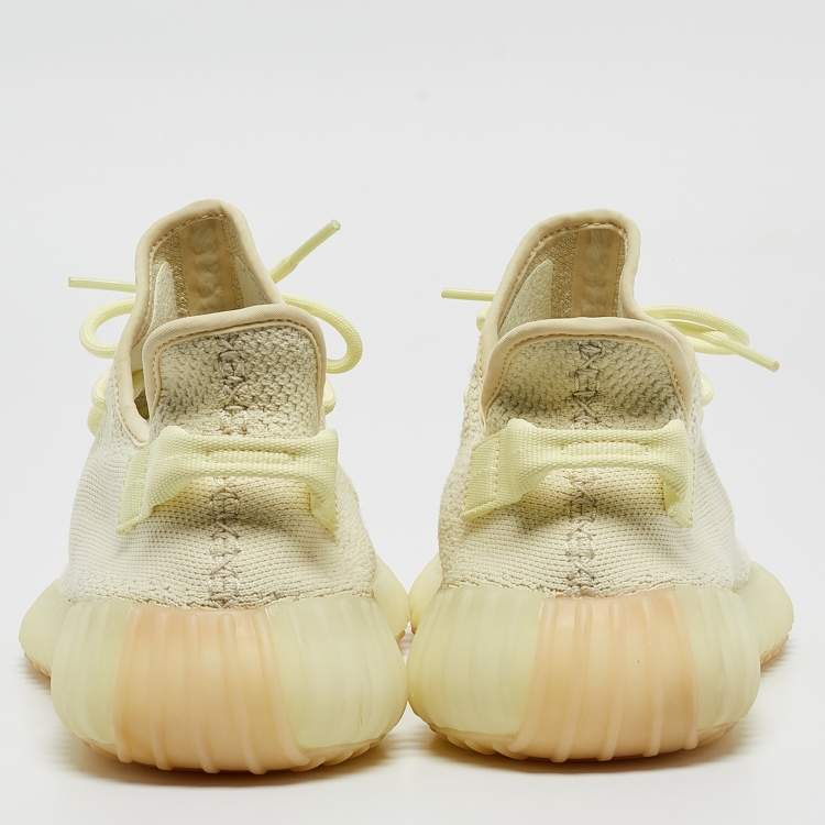 Pre Owned Yeezy x Adidas Light Yellow Knit Fabric Boost 350 V2 Butter Sneakers Size 46