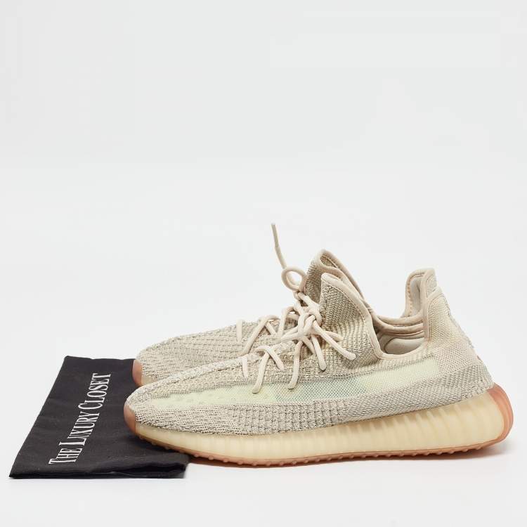 Pre Owned Yeezy x Adidas Pale Green Knit Fabric Boost 350 V2 Citrin (Non Reflective) Sneakers Size 46
