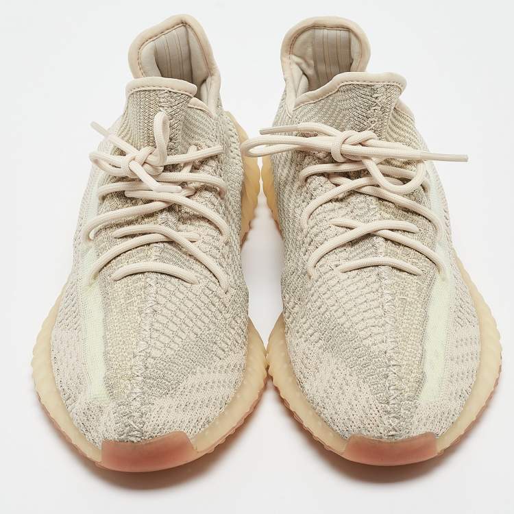 Pre Owned Yeezy x Adidas Pale Green Knit Fabric Boost 350 V2 Citrin (Non Reflective) Sneakers Size 46