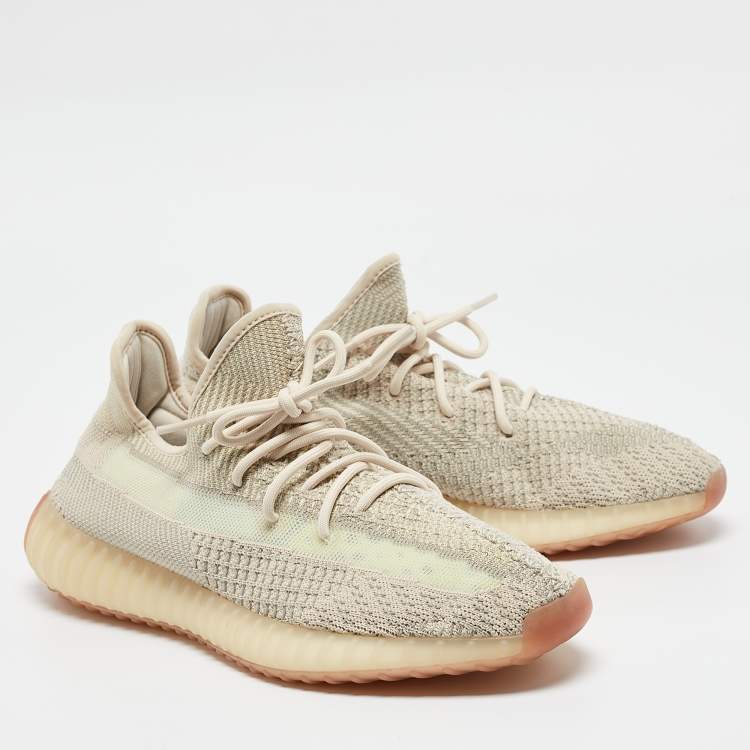 Pre Owned Yeezy x Adidas Pale Green Knit Fabric Boost 350 V2 Citrin (Non Reflective) Sneakers Size 46