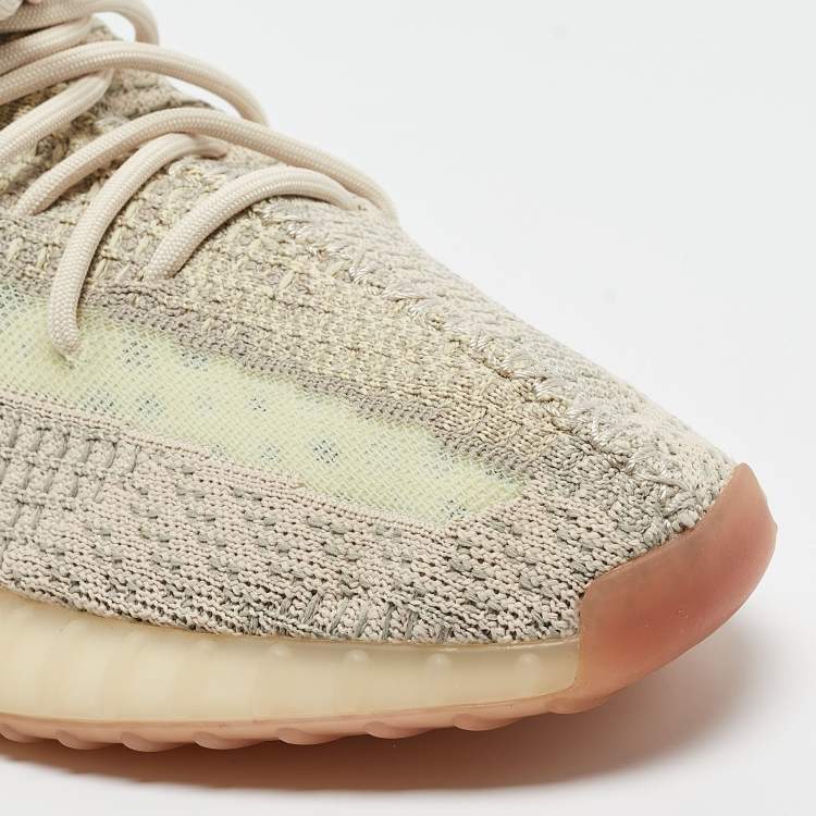 Pre Owned Yeezy x Adidas Pale Green Knit Fabric Boost 350 V2 Citrin (Non Reflective) Sneakers Size 46