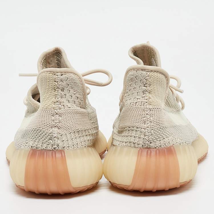 Pre Owned Yeezy x Adidas Pale Green Knit Fabric Boost 350 V2 Citrin (Non Reflective) Sneakers Size 46