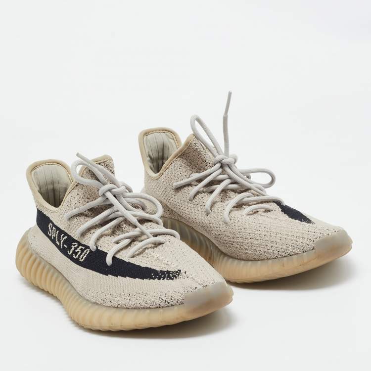 Pre Owned Yeezy x Adidas Grey/Black Knit Fabric Boost 350 V2 Slate Sneakers Size 46