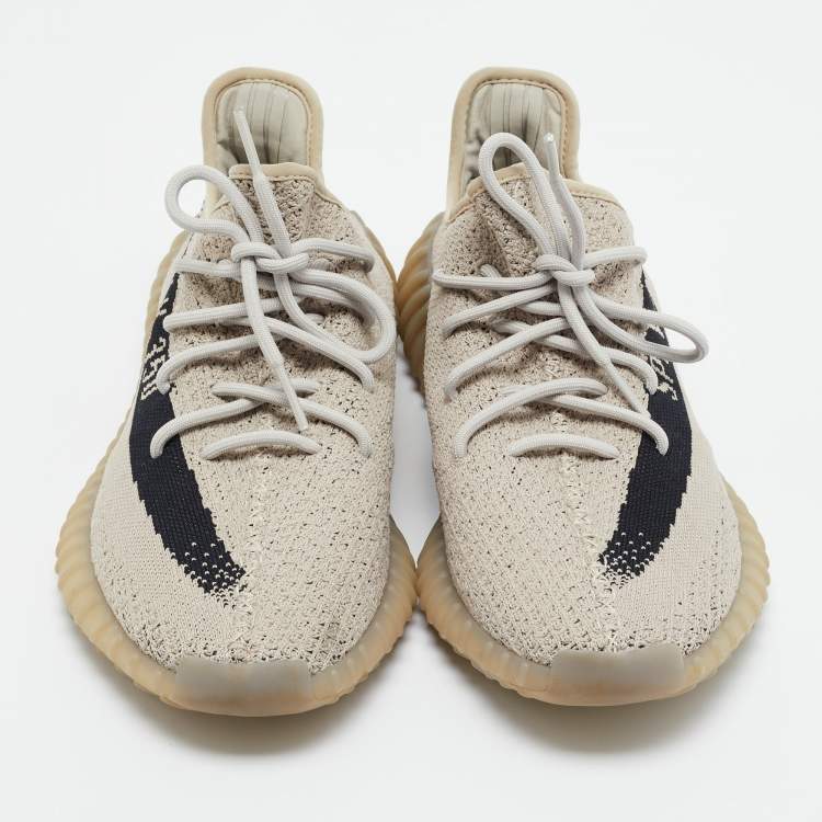 Pre Owned Yeezy x Adidas Grey/Black Knit Fabric Boost 350 V2 Slate Sneakers Size 46