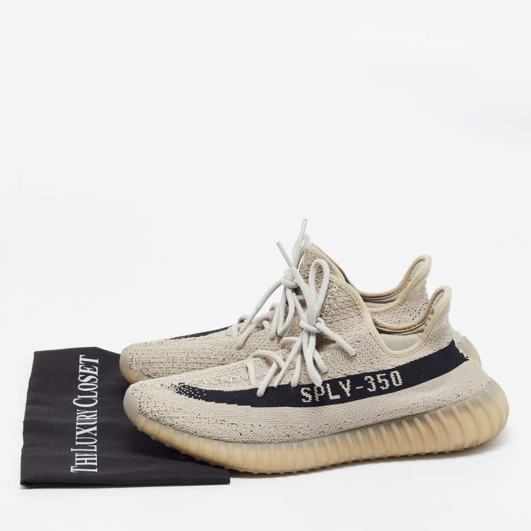 Pre Owned Yeezy x Adidas Grey/Black Knit Fabric Boost 350 V2 Slate Sneakers Size 46