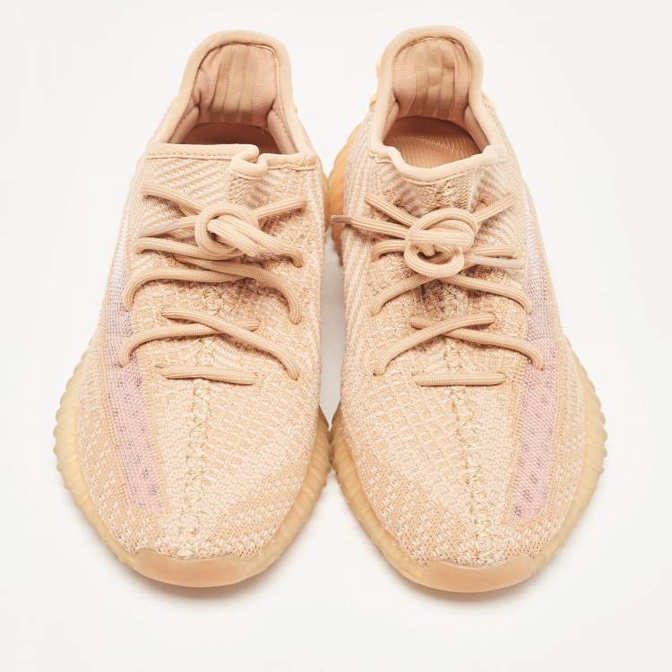 Pre Owned Yeezy x Adidas Orange Knit Fabric Boost 350 V2 Clay Sneakers Size 40