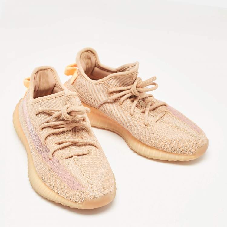 Pre Owned Yeezy x Adidas Orange Knit Fabric Boost 350 V2 Clay Sneakers Size 40