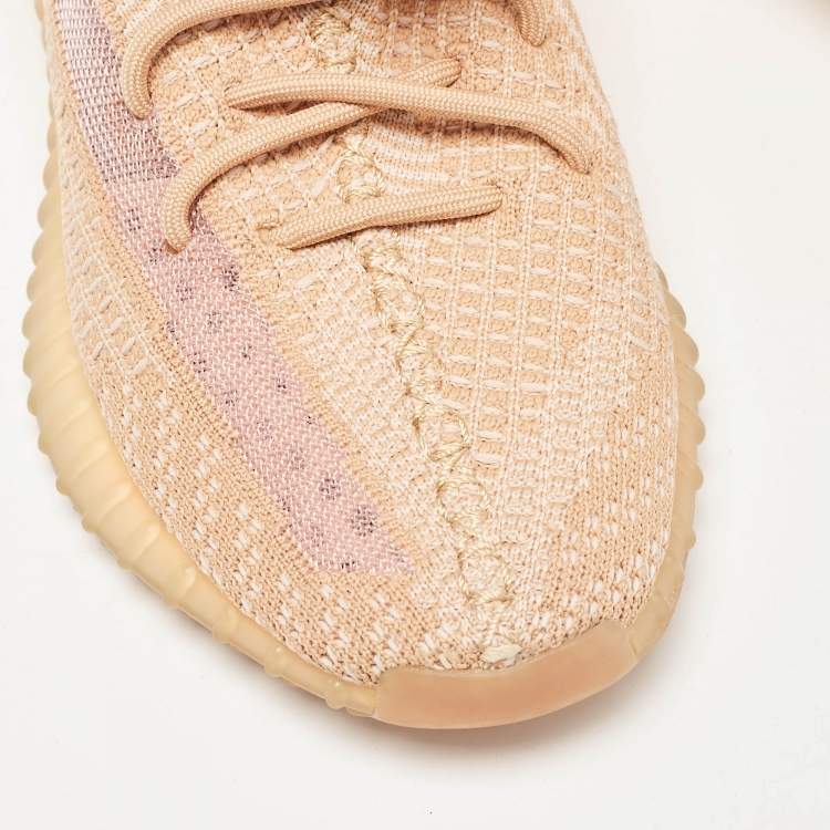 Pre Owned Yeezy x Adidas Orange Knit Fabric Boost 350 V2 Clay Sneakers Size 40