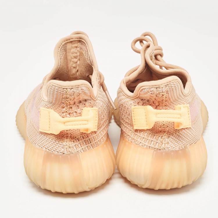 Pre Owned Yeezy x Adidas Orange Knit Fabric Boost 350 V2 Clay Sneakers Size 40