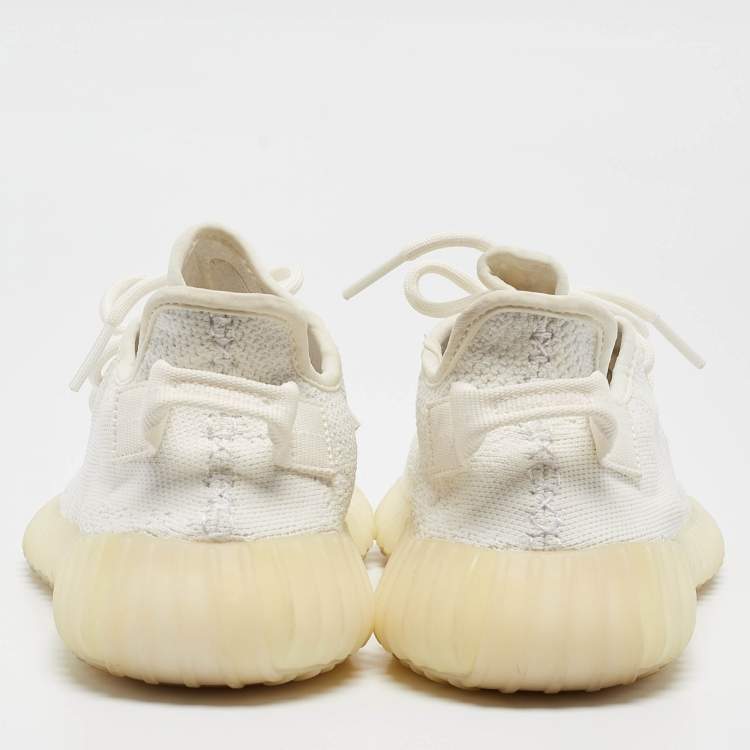 Pre Owned Yeezy x Adidas White Knit Fabric Boost 350 V2 Cream Sneakers Size 41 1/3