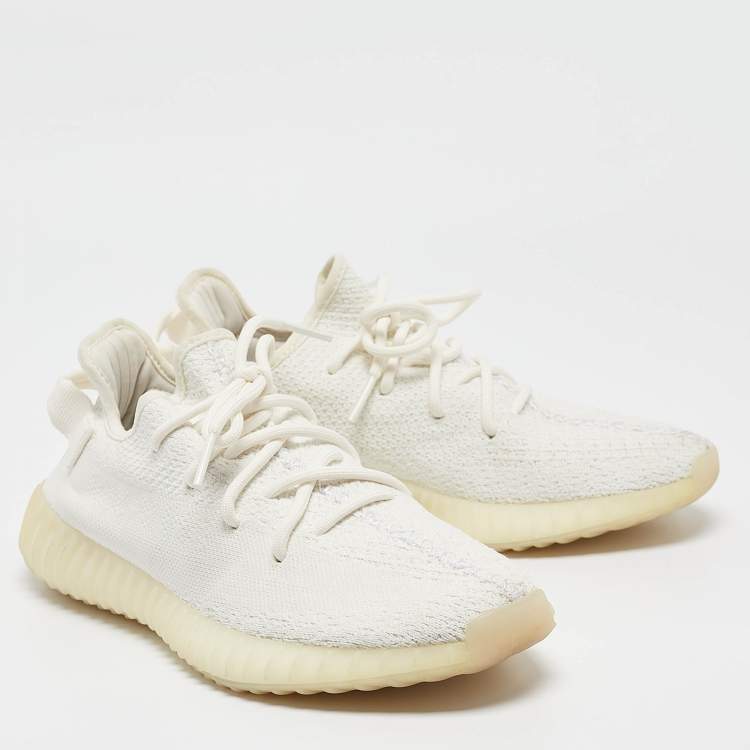 Pre Owned Yeezy x Adidas White Knit Fabric Boost 350 V2 Cream Sneakers Size 41 1/3