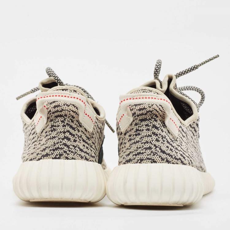 Pre Owned Yeezy x Adidas Black/Cream Knit Fabric Boost 350 V2 Lace Up Sneakers Size 46 2/3 