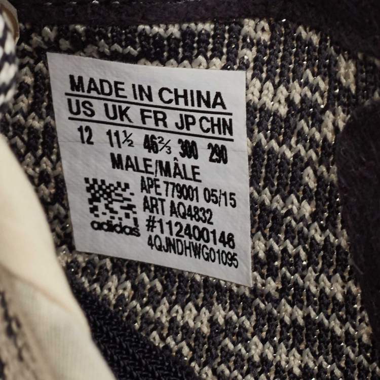 Pre Owned Yeezy x Adidas Black/Cream Knit Fabric Boost 350 V2 Lace Up Sneakers Size 46 2/3 