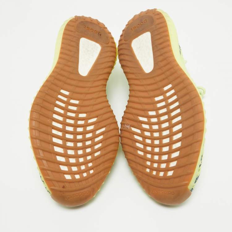Pre Owned Yeezy x Adidas Green Knit Fabric Boost 350 V2  Frozen Yellow  Sneakers Size 46.5
