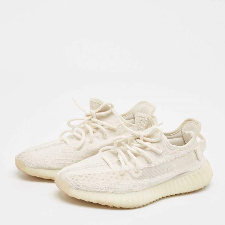 مملوكة مسبقًا Yeezy x Adidas Off White Knit Fabric Boost 350 V2 Bone Sneakers Size 40