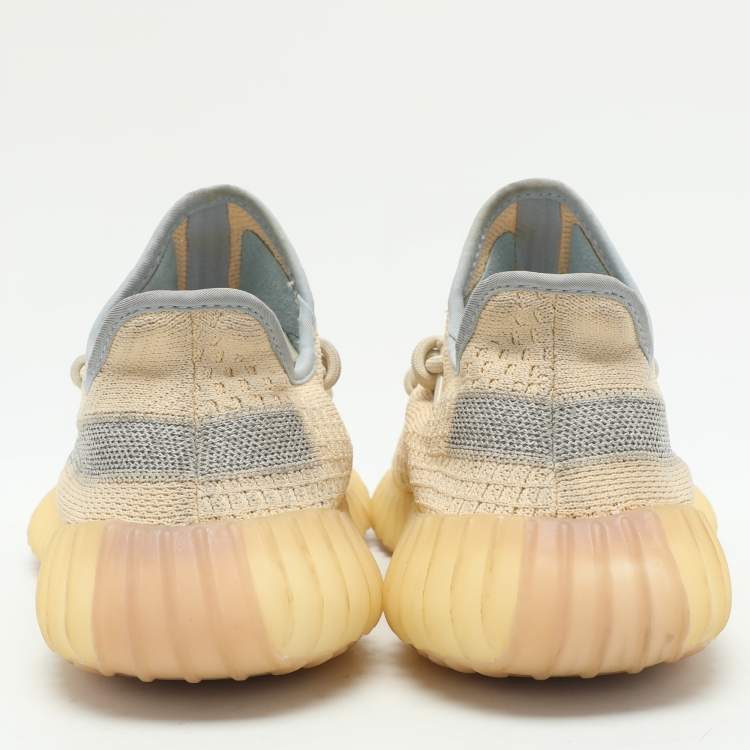 Pre Owned Yeezy x Adidas Beige/Blue Knit Fabric Boost 350 V2 'Linen' Low Top Sneakers 40 2/3