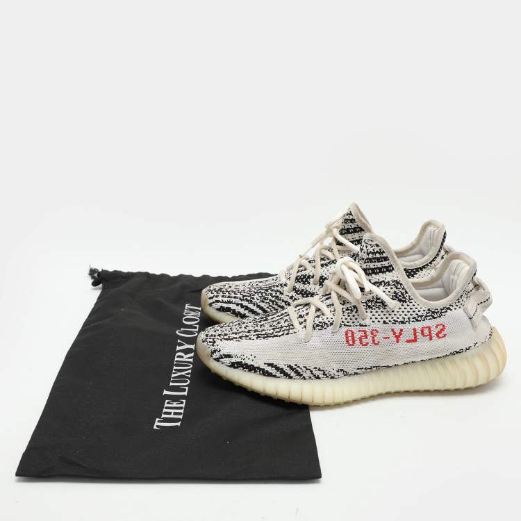 Pre Owned Yeezy x Adidas White/Black Knit Fabric Boost 350 V2 'Zebra' Low Top Sneakers Size 40 2/3
