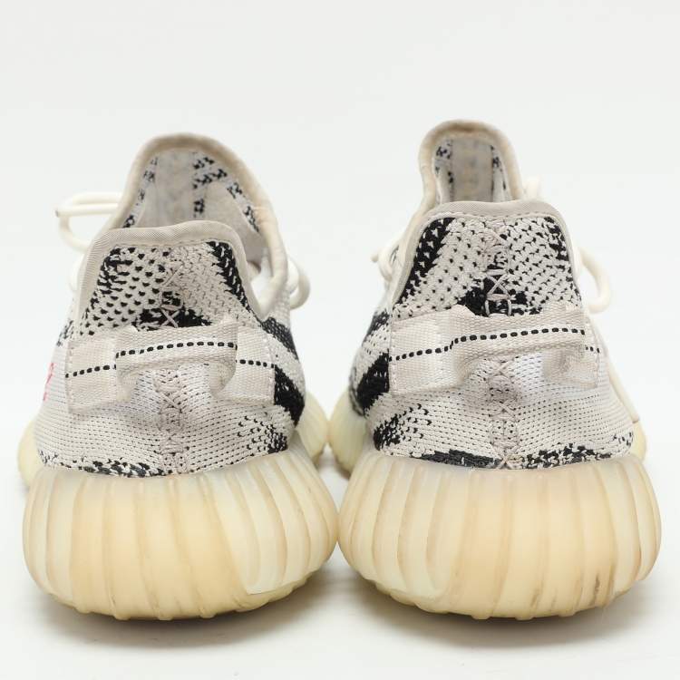 Pre Owned Yeezy x Adidas White/Black Knit Fabric Boost 350 V2 'Zebra' Low Top Sneakers Size 40 2/3