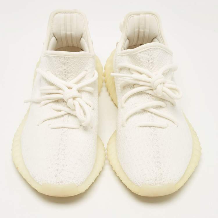 Pre Owned Yeezy x Adidas White Knit Fabric Boost 350 V2 Cream Sneakers Size 37 1/3