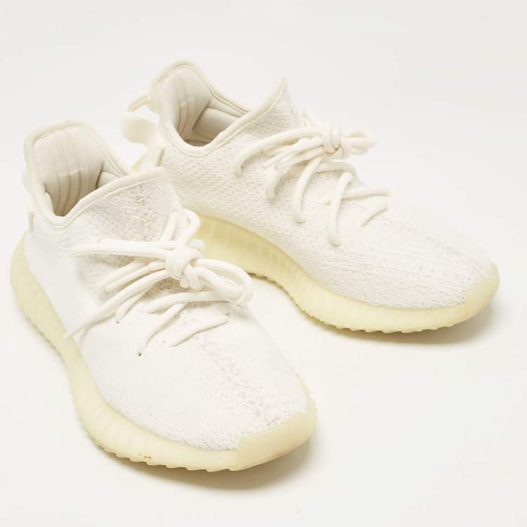 Pre Owned Yeezy x Adidas White Knit Fabric Boost 350 V2 Cream Sneakers Size 37 1/3