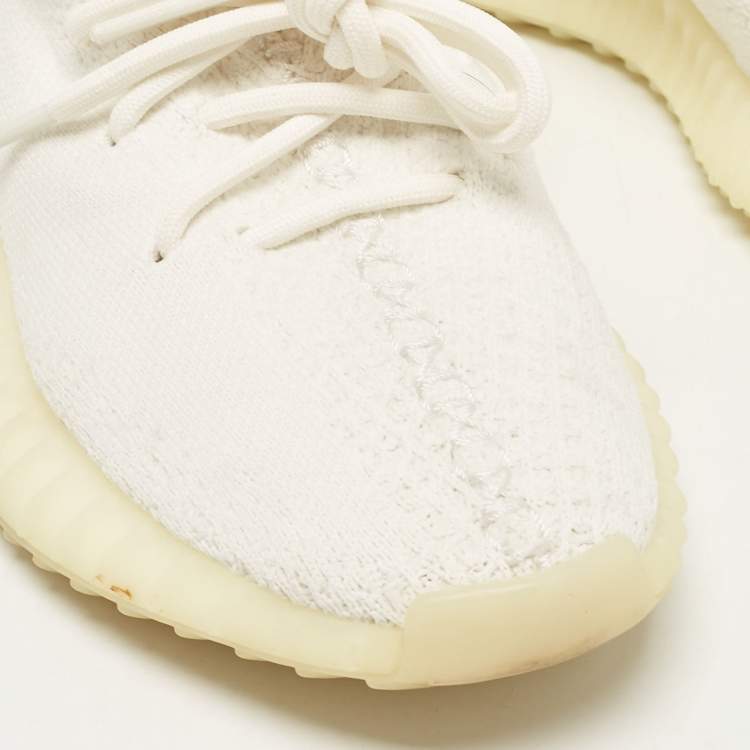 Pre Owned Yeezy x Adidas White Knit Fabric Boost 350 V2 Cream Sneakers Size 37 1/3