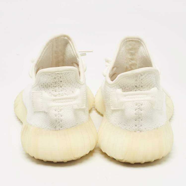 Pre Owned Yeezy x Adidas White Knit Fabric Boost 350 V2 Cream Sneakers Size 37 1/3
