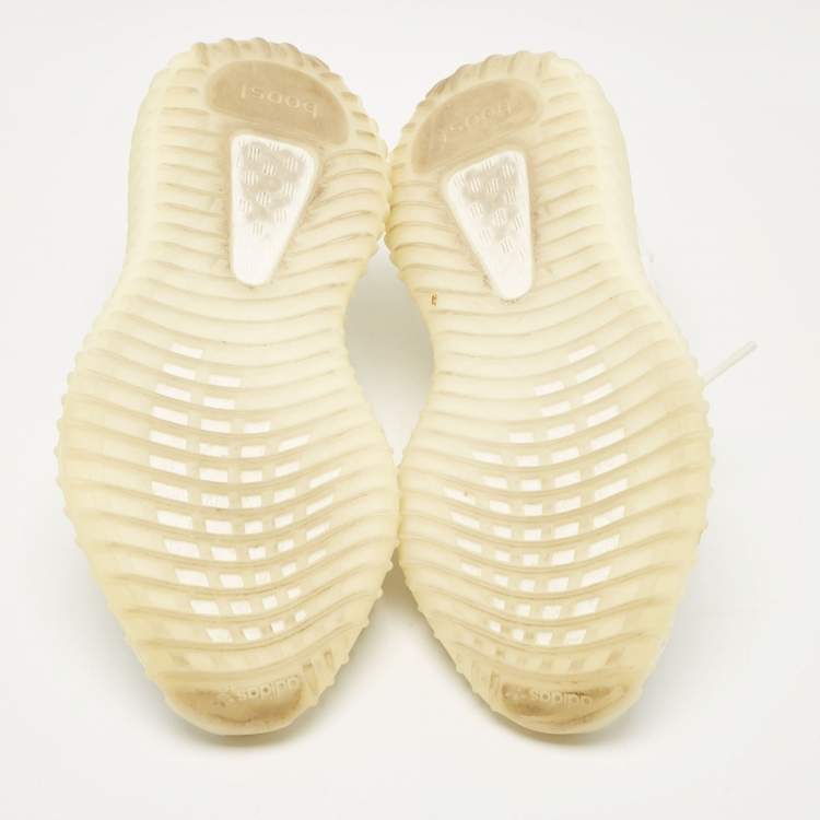 Pre Owned Yeezy x Adidas White Knit Fabric Boost 350 V2 Cream Sneakers Size 37 1/3