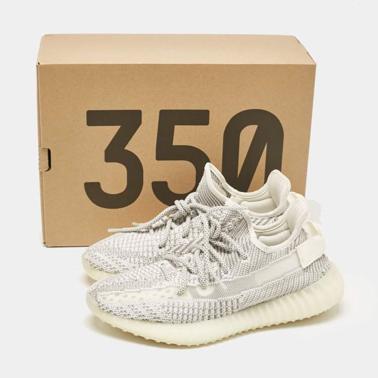 مملوكة مسبقًا Yeezy x Adidas White/Grey Knit Fabric Boost 350 V2 Static (Non-Reflective) Sneakers Size 39 1/3