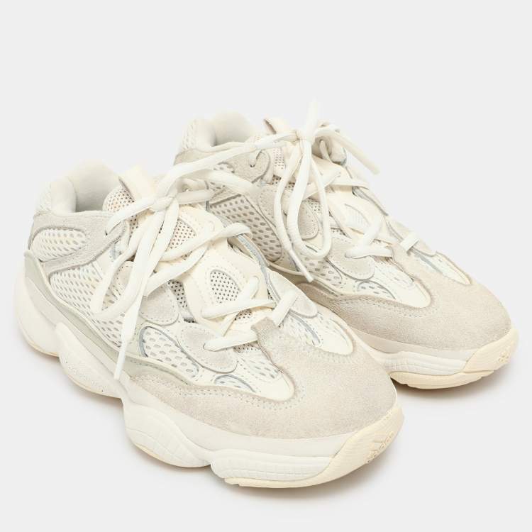 Pre Owned Yeezy x Adidas Cream Mesh and Suede Yeezy 500 'Bone White' Low Top Sneakers Size 36