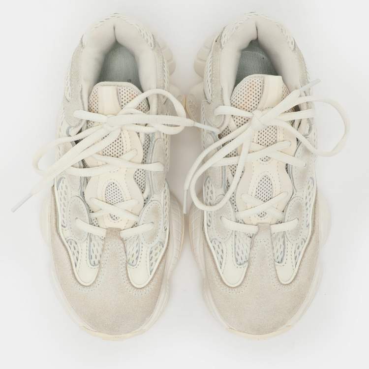 Pre Owned Yeezy x Adidas Cream Mesh and Suede Yeezy 500 'Bone White' Low Top Sneakers Size 36