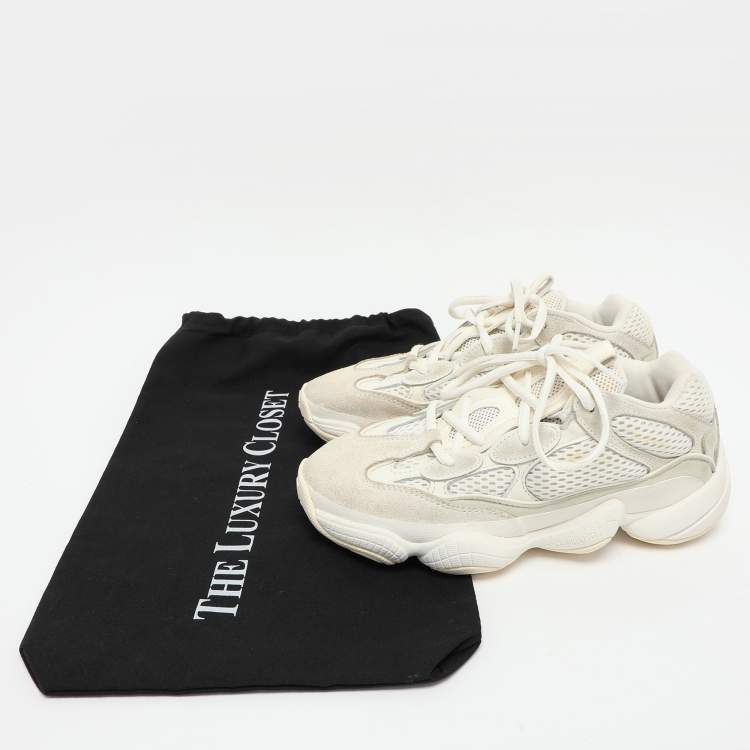 Pre Owned Yeezy x Adidas Cream Mesh and Suede Yeezy 500 'Bone White' Low Top Sneakers Size 36