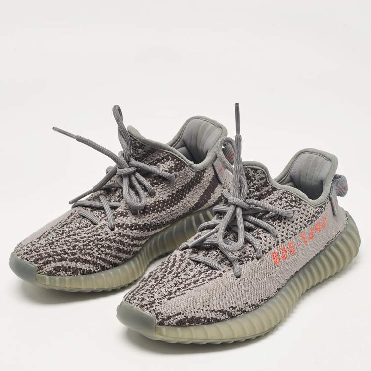 مملوكة مسبقًا Yeezy x Adidas Grey Knit Fabric Boost 350 V2 Beluga Sneakers Size 37 1/3