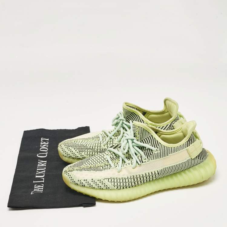 Pre Owned Yeezy x Adidas Green Knit Fabric Boost 350 V2 Yeezreel (Non-Reflective) Sneakers Size 43 1/3