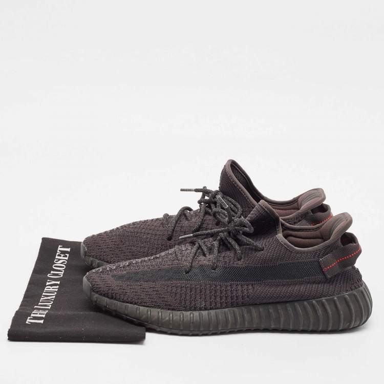 Pre Owned Yeezy x Adidas Black Knit Fabric Boost 350 V2 Black (Non-Reflective) Sneakers Size 46 2/3