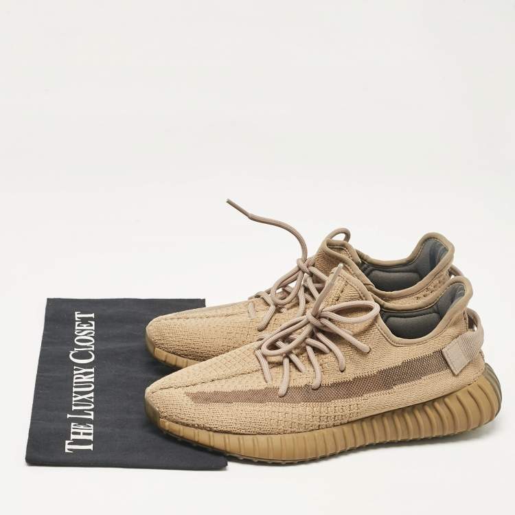 Pre Owned Yeezy x Adidas Brown Knit Fabric Boost 350 V2 Earth Sneakers Size 42