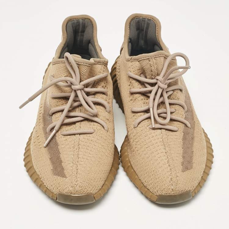 Pre Owned Yeezy x Adidas Brown Knit Fabric Boost 350 V2 Earth Sneakers Size 42