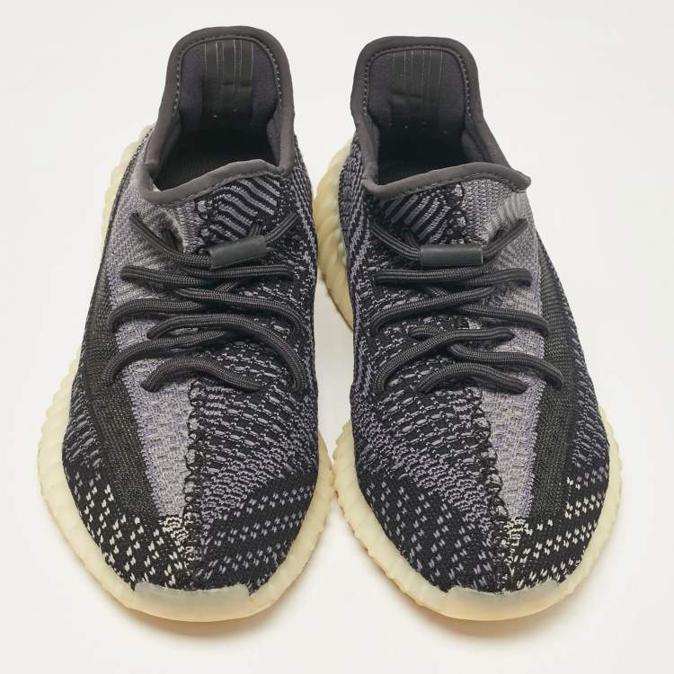 Pre Owned Yeezy x Adidas Black/Grey Knit Fabric Boost 350 V2 Carbon Sneakers Size 42