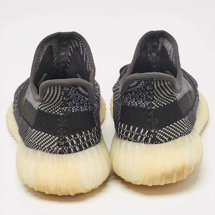 Pre Owned Yeezy x Adidas Black/Grey Knit Fabric Boost 350 V2 Carbon Sneakers Size 42