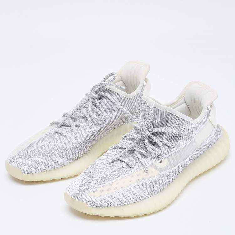 Pre Owned Yeezy x Adidas White/Grey Knit Fabric Boost 350 V2 Static (Non Reflective) Sneakers Size 44