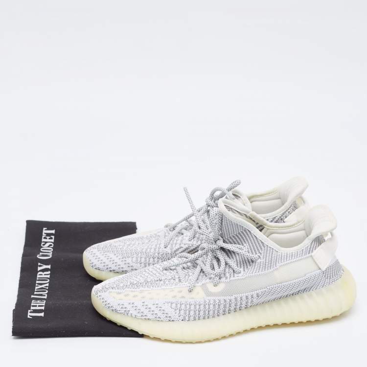 Pre Owned Yeezy x Adidas White/Grey Knit Fabric Boost 350 V2 Static (Non Reflective) Sneakers Size 44