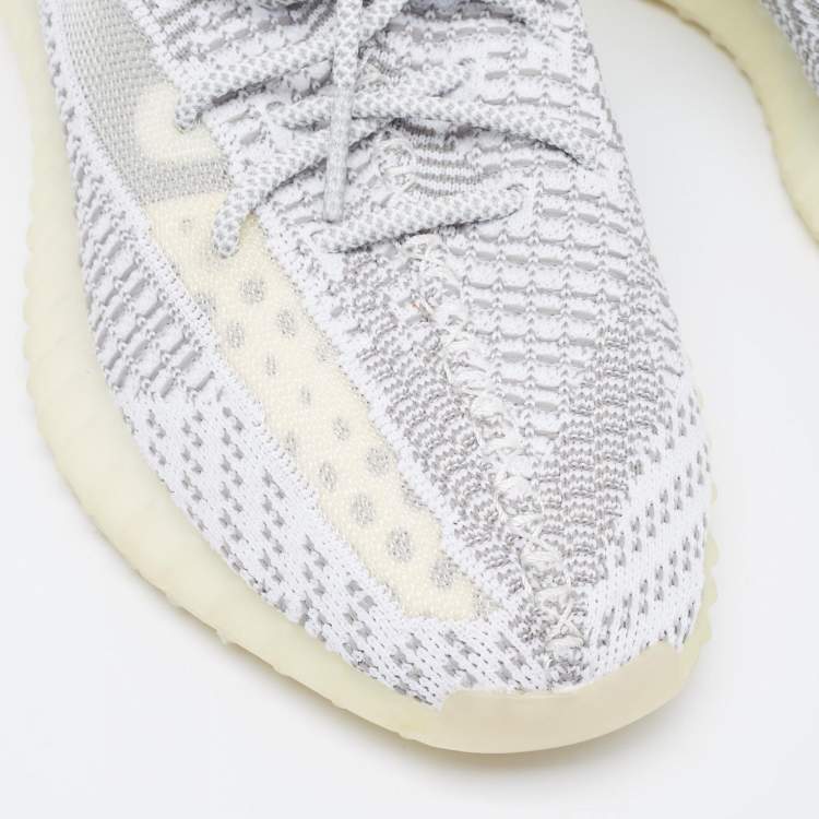 Pre Owned Yeezy x Adidas White/Grey Knit Fabric Boost 350 V2 Static (Non Reflective) Sneakers Size 44