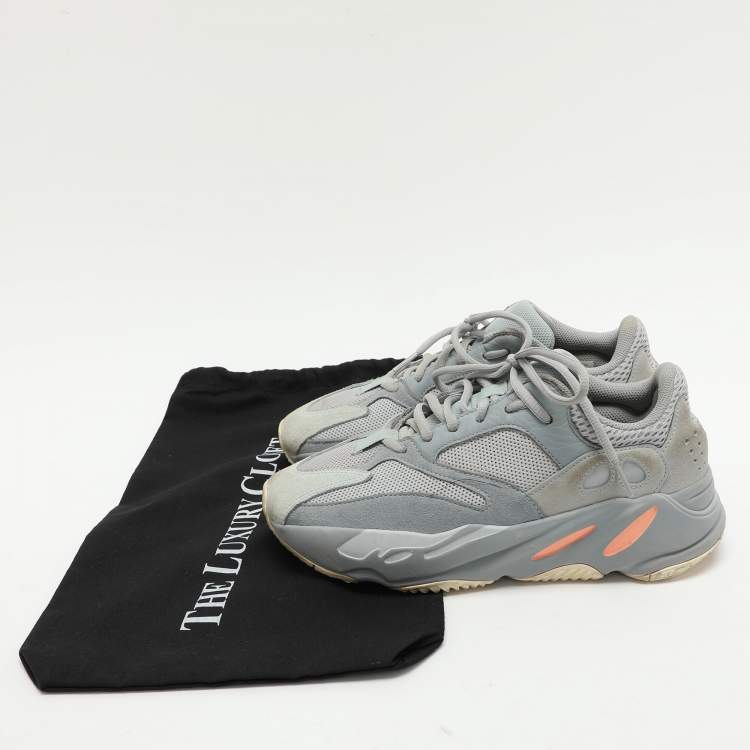 Pre Owned Yeezy x Adidas Grey Leather and Mesh Boost 700 'Inertia' Low Top Sneakers Size 40