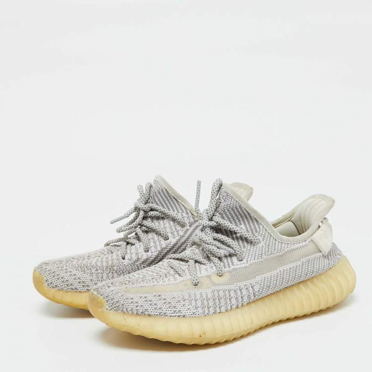 Pre Owned Yeezy x Adidas White/Grey Knit Fabric Boost 350 V2 Static Sneakers Size 38 2/3