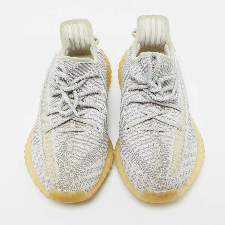 Pre Owned Yeezy x Adidas White/Grey Knit Fabric Boost 350 V2 Static Sneakers Size 38 2/3
