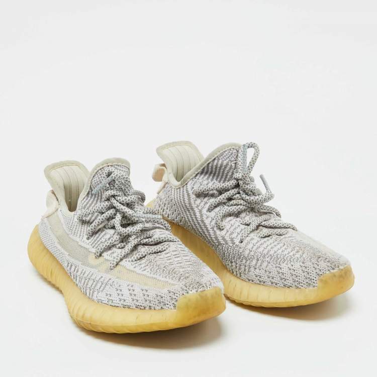 Pre Owned Yeezy x Adidas White/Grey Knit Fabric Boost 350 V2 Static Sneakers Size 38 2/3